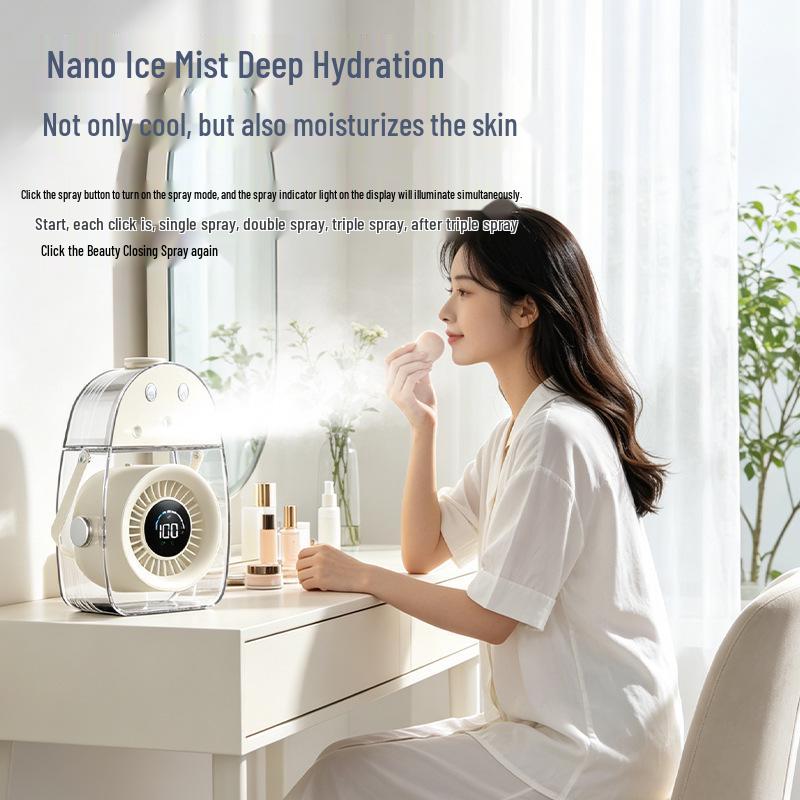 Compact Desktop Cooling Fan: Humidifying Mist Spray, Add Ice for Extra Coolness