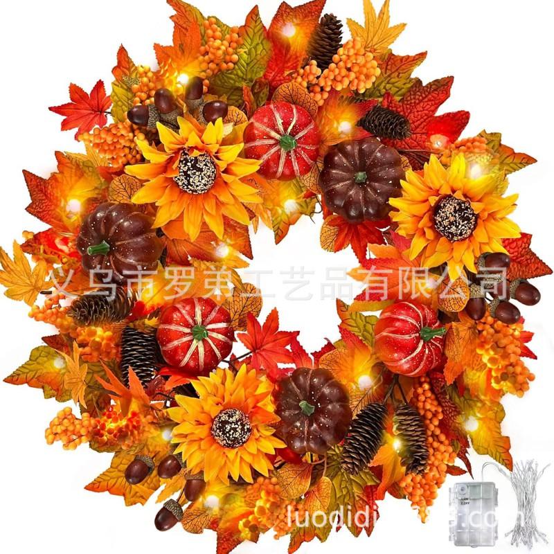 Harvest Wreath With Pumpkins Berries Vine Circle Halloween Thanksgiving Door Decor