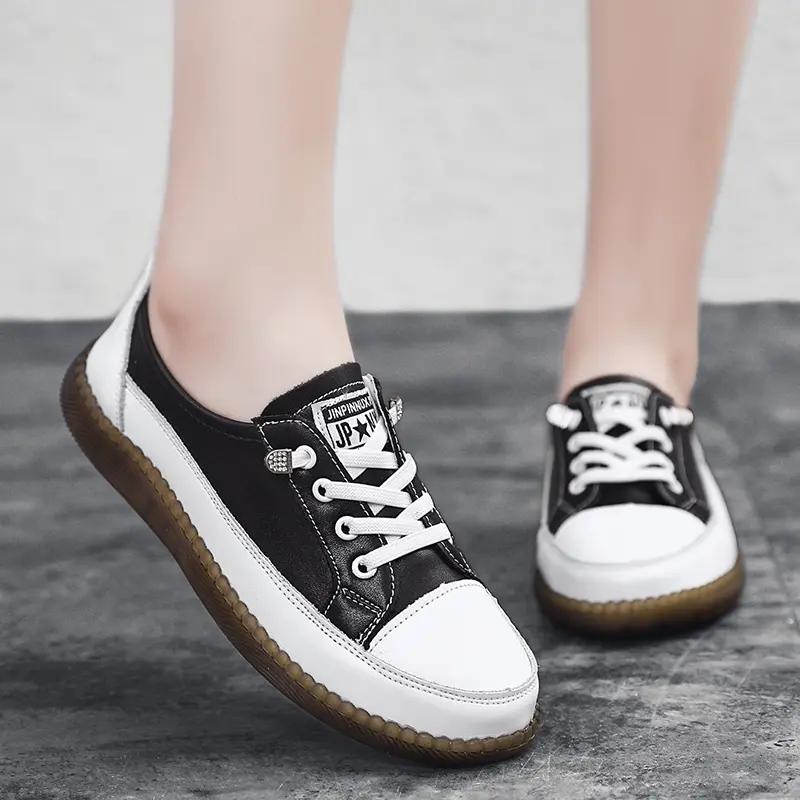 Fashion Genuine Leather Soft Sole Outdoor Summer Walking Vulcanized Shoes Women Jogging Sneakers Woman Flat Trainers Fitness Footwear