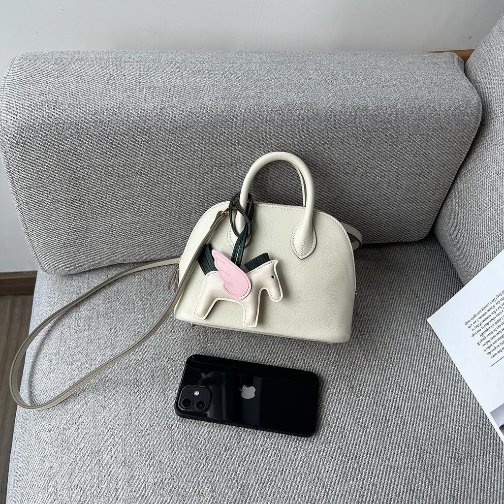 Mini Goat Pattern Top Layer Cowhide Shell Bag, Genuine Leather Crossbody Bag, Fashionable Bowling Bag, Versatile Handbag