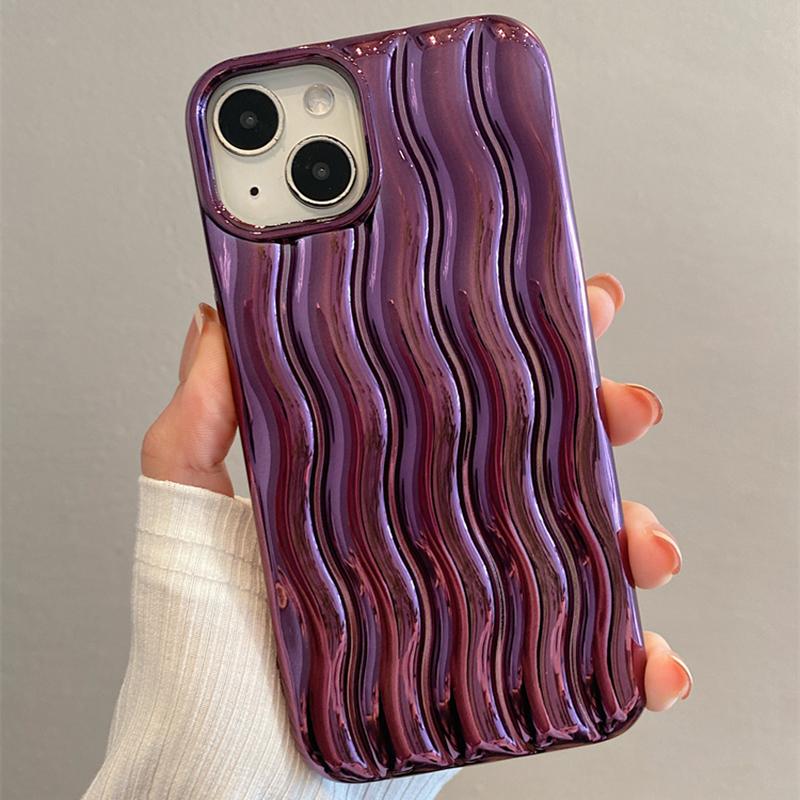 Luxury Silver 3d Water Ripple Plated Electroplated Case For Iphone 14 Pro Max 13 12 11 14 Plus Plating Purple Shockproof Cover