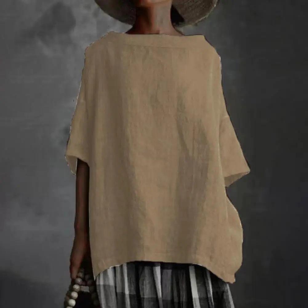 Damen Sommer Rundhals Einfarbig Lose T-Shirt