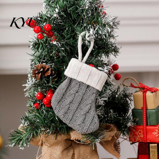 Mini Christmas Stockings Tableware Holder, Knitted Spoon Knife Fork Decorative Stocking Pendants Bag for Fireplace, Tree, Holiday Party Dinner