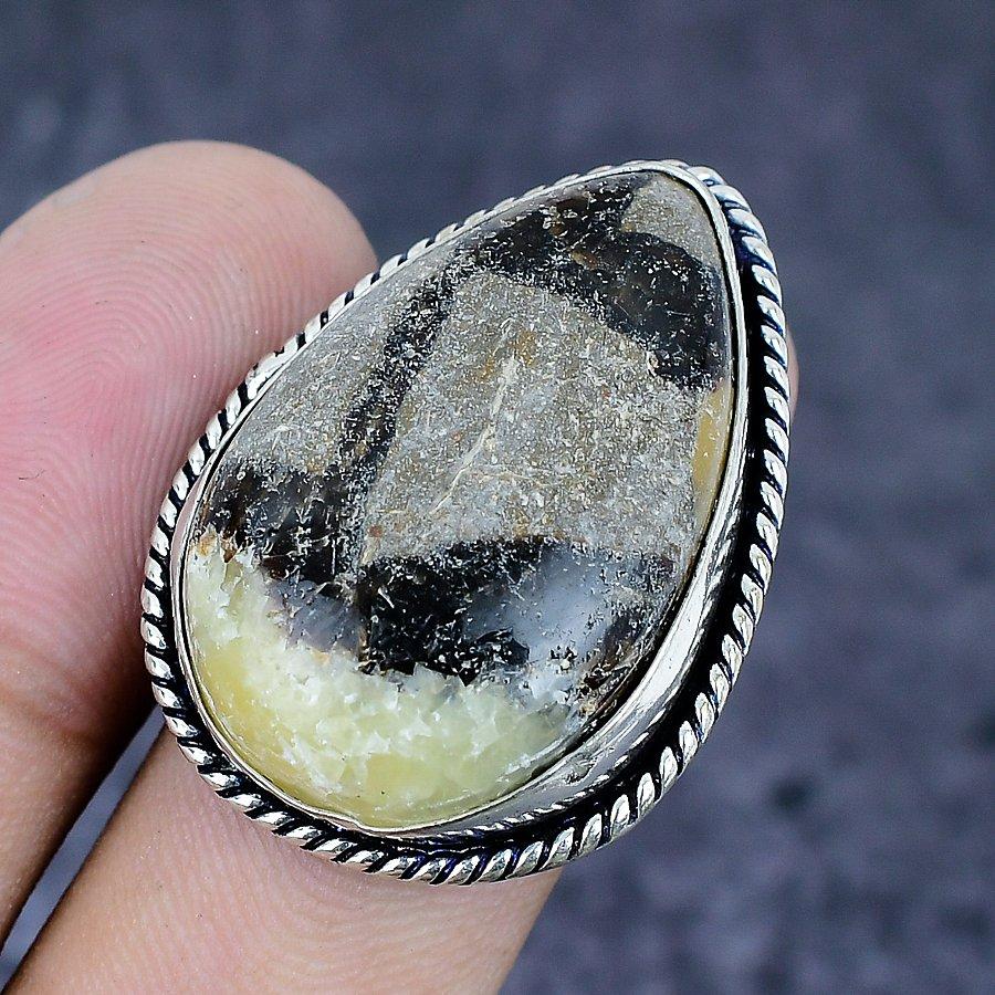 Kamień Septariański Kamień Szlachetny Srebro Próby 925 Biżuteria Pierścionek Rozmiar 8