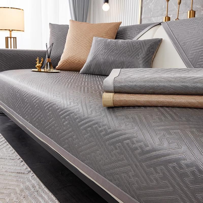 Summer Light Luxury Sofa Cushion  New Ice Silk Mat Cushion Towel Summer High-End Non-Slip Leather Sofa Cover