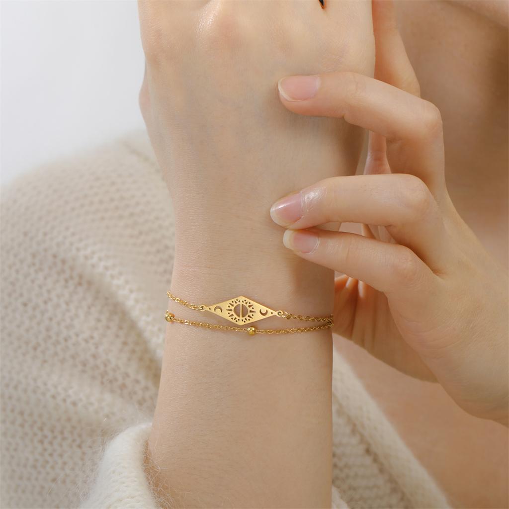  Hollow Sun Moon Bracelet Stainless Steel Fashion Rhombus Geometric Bracelets for Women Men Party Jewelry Gift