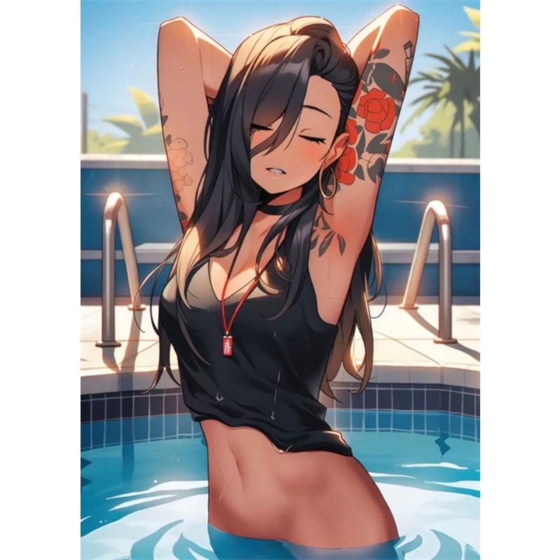 Hot Sexy Anime Beach Girl Canvas Posters and Prints Beautiful Manga Girl Canvas Painting Wall Art Pictures for Home Room Decor