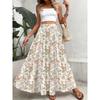 Gonna Lunga da Donna con Stampa Floreale Ditsy Rossa e Bianca, Stagione Unica, Vita Elastica Boho, Mezza Gonna Svasata
