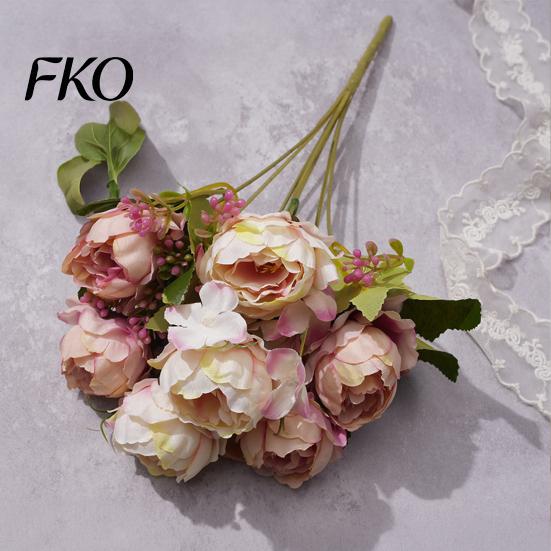 Home Decor Silk Flowers 7 Heads Artificial Peony Flowers, Vintage Fake Flower Arrangements Wedding Blue Bouquet Bouquets Decorations, Floral