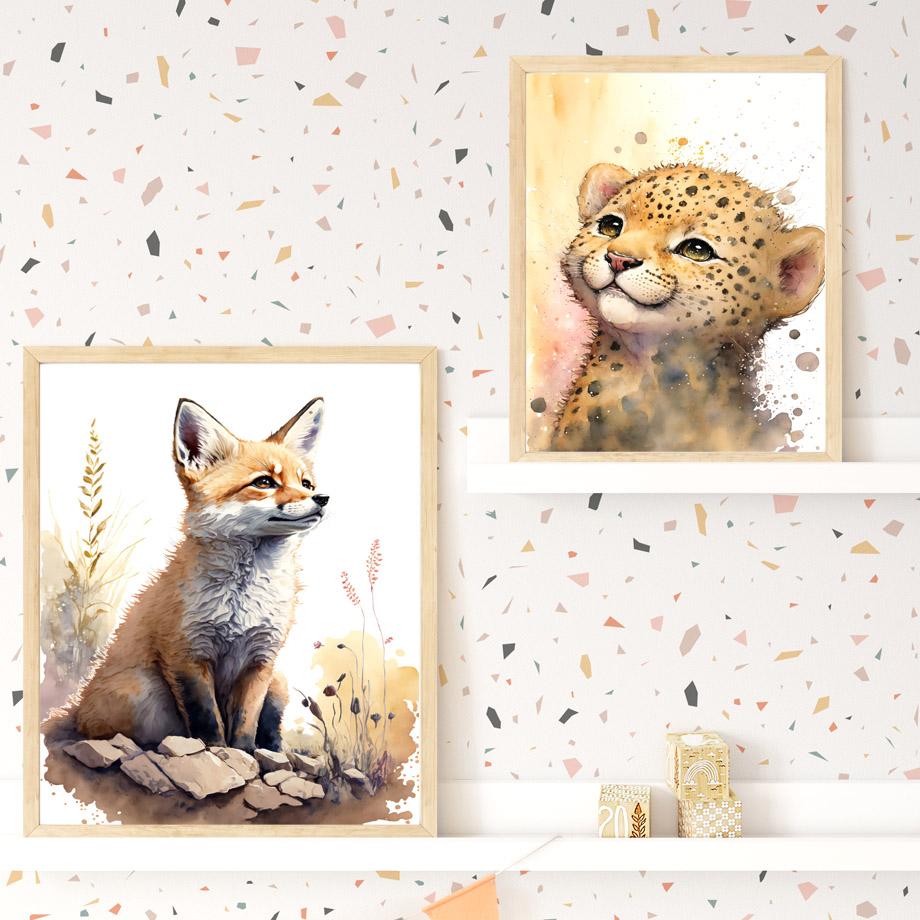 5er Set Safari Tier Poster - Bunte Tierbilder DIN A4 Für Kinderzimmer Deko