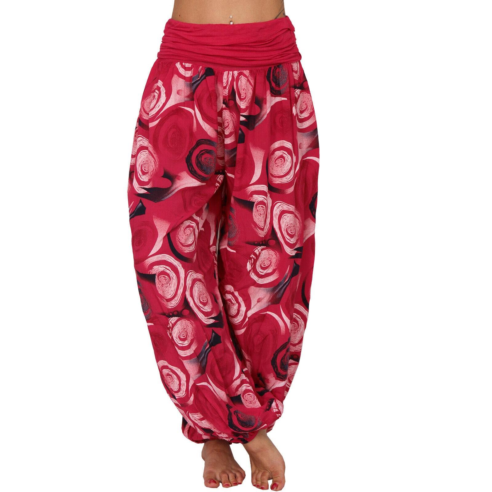 

Women Casual Plus Size Print Elastic Waist Straight Loose Haren Long Pants XXXL червоний