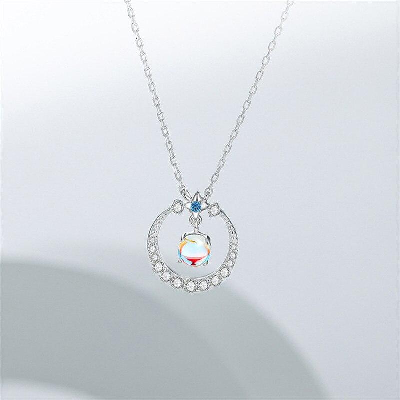 Ciondolo Charm Collana Girocollo in Argento Sterling 925 Pietra di Luna Perla Rotonda Gioielli per Donna Dz610