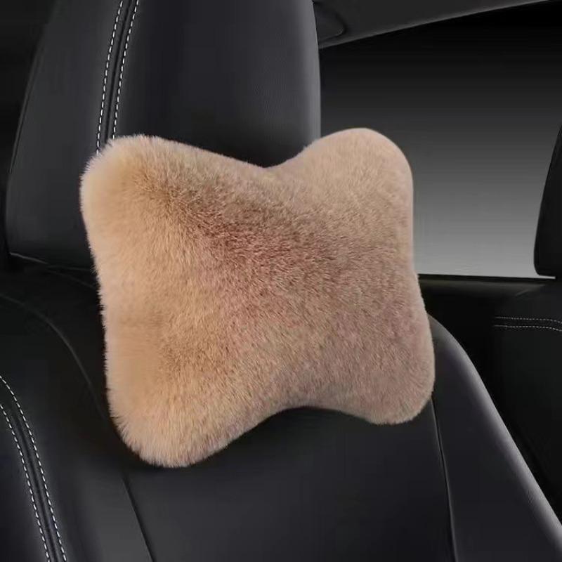 Car Headrest Ergonomic Driver Support Headrest Soft Imitation Rabbit Plush Lumbar Pillow Comfort Cushion for Winter Season