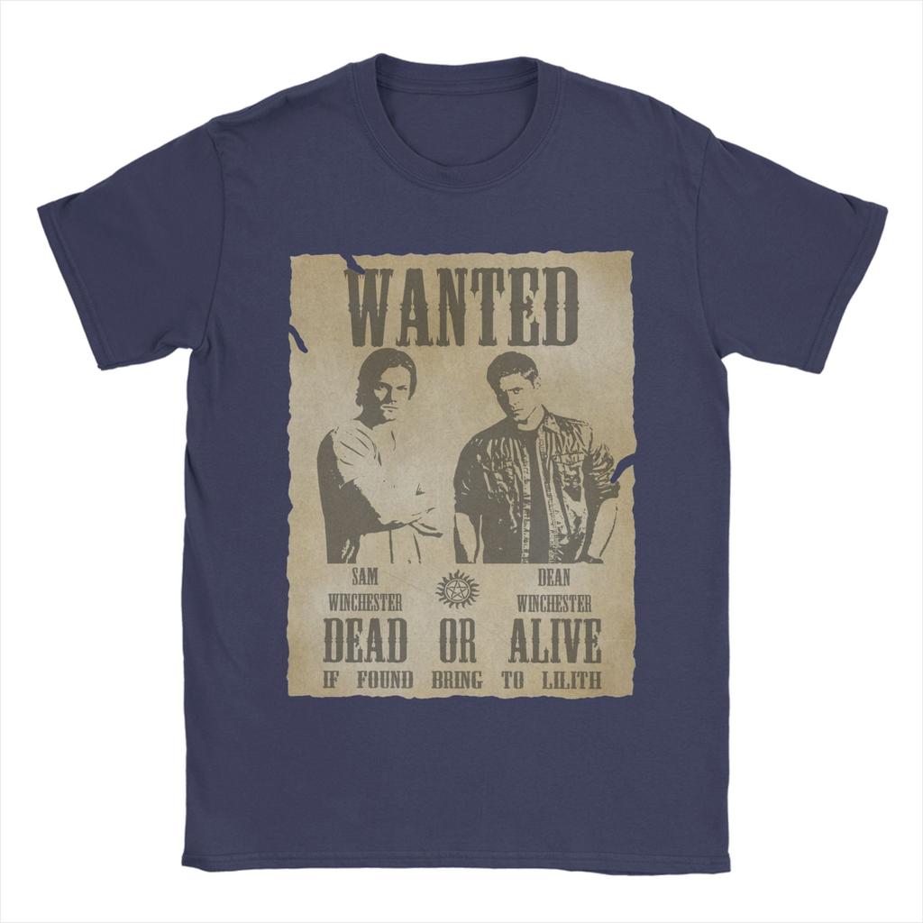 Men TShirts Supernatural Wanted Dead or Alive Humor 100 Cotton Tees Short Sleeve Winchester T Shirt Crew Neck Clothes Original