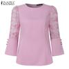 ZANZEA Damen Freizeitbluse mit Spitzen-Patchwork, 3/4-Ärmeln und lockerem Schnitt