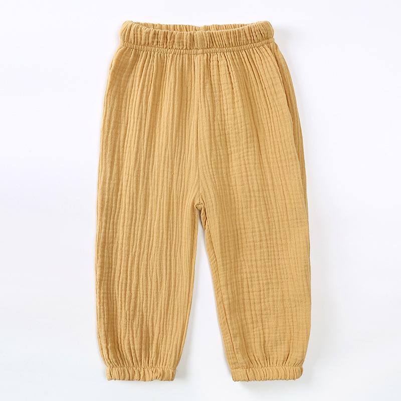 

Весенние и летние детские брюки из цельного хлопка и льна, эластичные брюки для мальчиков и девочек, повседневные брюки-шаровары для подростков 130 жёлтый