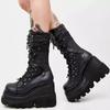 Fashion New Mid Calf Boots Wedge Knight Boots Buffalo London Shoes Platform Woman Fashion Lace-up Ladies Chelsea Zipper Botas Size 43