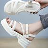 Internet Celebrity Roman Sandals Women's Summer Models 2025 New Super Fire Muffin Thick-soled Mid-heeled Skirt, Thick-heeled Sandals