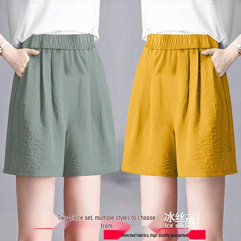 Ice Silk Women's Plus Size Summer Capris: Loose Straight, High Waist, Casual Wide Leg Shorts