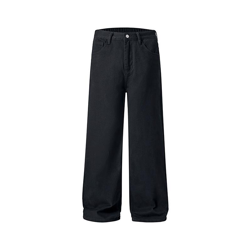 A Word Commuting Simple Solid Color Jeans Men's Wide Legs Straight Cotton Casual Long Pants
