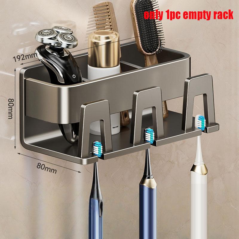 Aluminum Toothbrush Rack Punch-Free Wall-Mounted Toothbrush Cup Holder Bathroom Multifunctional Toothpaste Razor Shelf Organizer