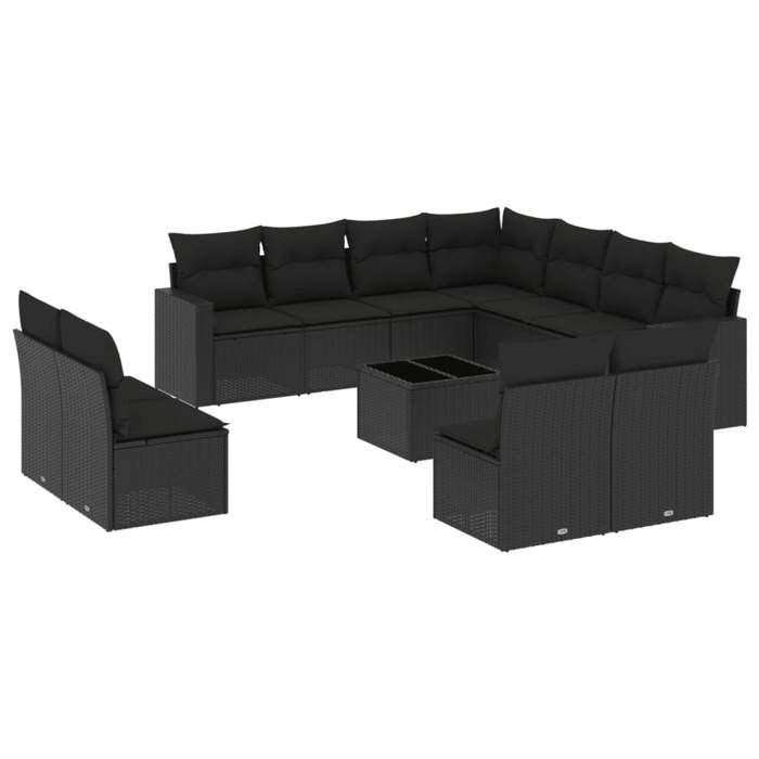 VidaXL Salon de jardin 12 pcs avec coussins noir résine tressée 3251472