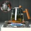 480ML Heat Resistant Glass Teapot With Wood Handle Infuser Heated Container Tea Pot Flower Tea Kettle Tea Maker