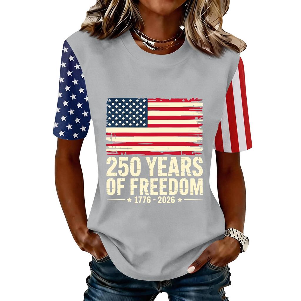 Women's Fashionable Casual Short Sleeve Print Round Neck Pullover Top