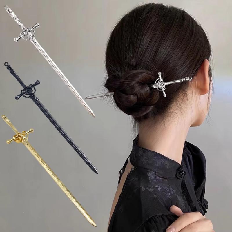 DIY Creative Chinese Style Hairpin Punk Sword Shape Hair Fork Fashion Hair Accessory for Women Cosplay Hanfu Party Wear