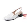 Women's Patent Leather Square Toe Chunky Heel Sandals - Backless, European & American Style, Plus Size 43