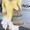 With Tassel Rainbow Woven Handbag Hollow Out Underarm Bag Casual Summer Bucket Bag Summer