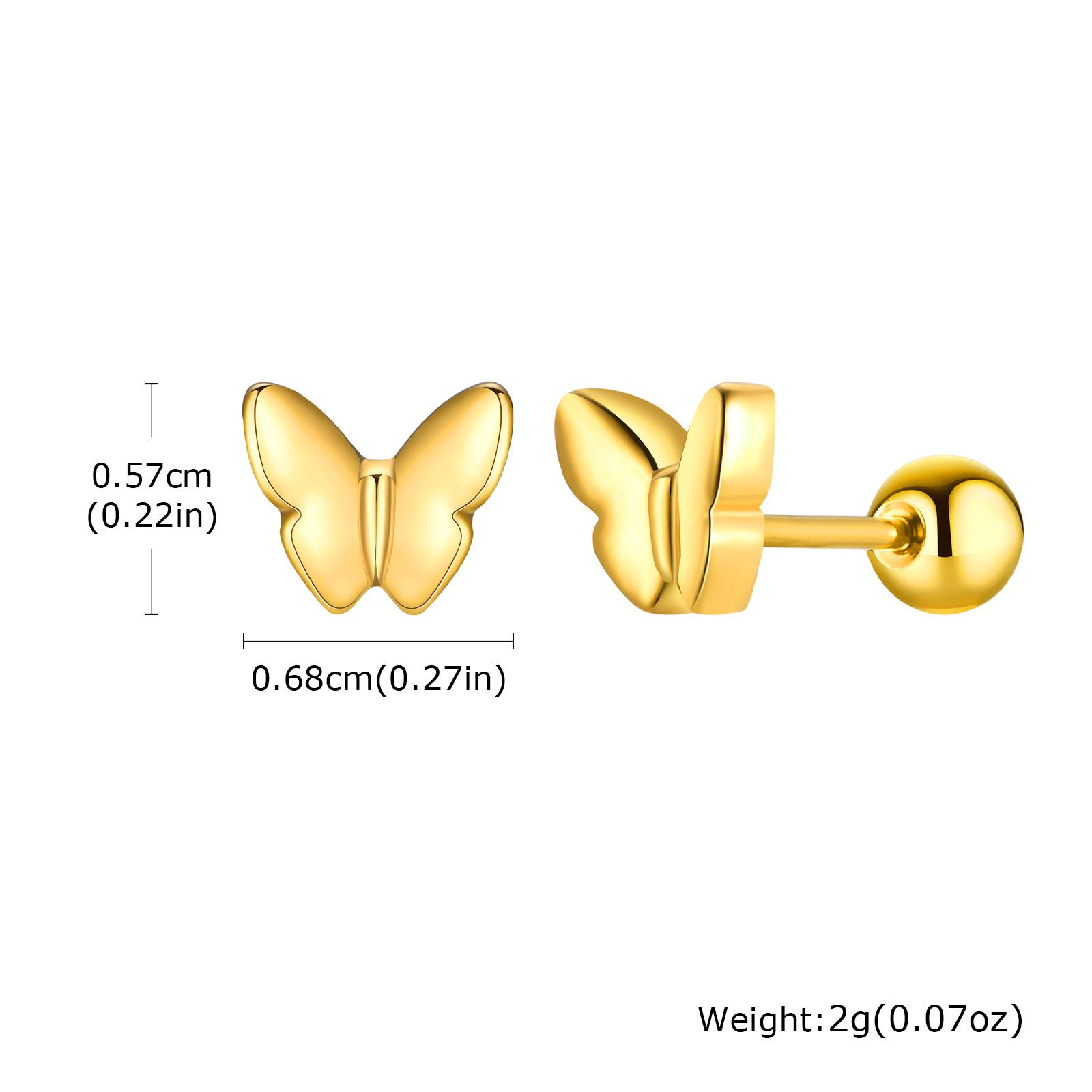 18K Gold Plated Stainless Steel Cartilage Stud Earrings, Dainty CZ Heart Butterfly Crown Multi Piercing Earring for Women