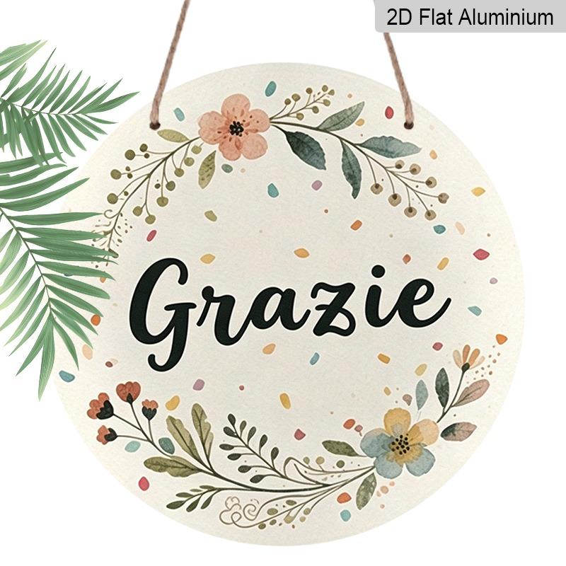 

2D Flat Retro Aluminum Wall Sticker, Various Sizes, Thank You Teacher, Watercolor Floral Grazie Thank You Sign, Italian Bohemian Style Wreath 7.87×7.87inch