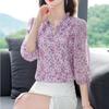 Dámská šifonová košile s květinovým potiskem, letní novinka s tříčtvrtečním rukávem, módní volný top s výstřihem do V, M-5XL