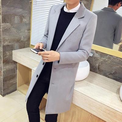 Men Fall Winter Coat Solid Color Lapel Mid Length Long Sleeve Cardigan Single-breasted Anti-wrinkle Business Formal Style Coat