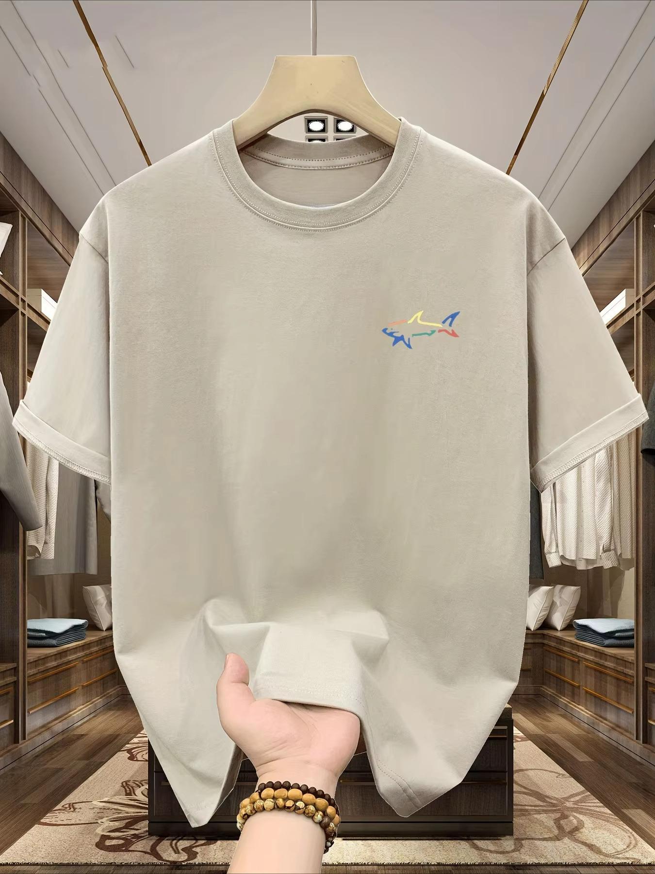 

Men s Summer 100 Cotton Fashionable Casual Loose Plus Size Shark Pattern Printed Sports Round Neck Short Sleeved T-shirt Top 4XL