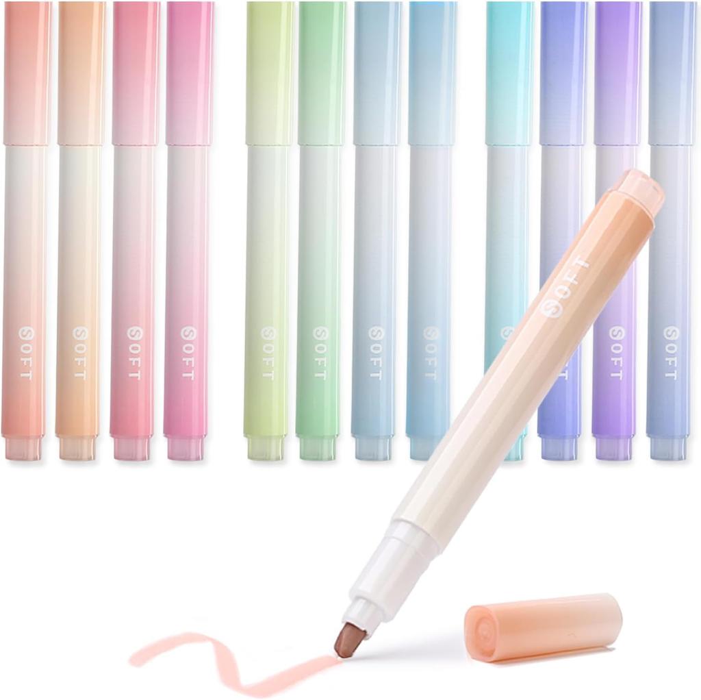 Pastel Bible Highlighter, No Bleed, Chisel Tip, 12 Pack Assorted Colors Cute Aesthetic Highlighters