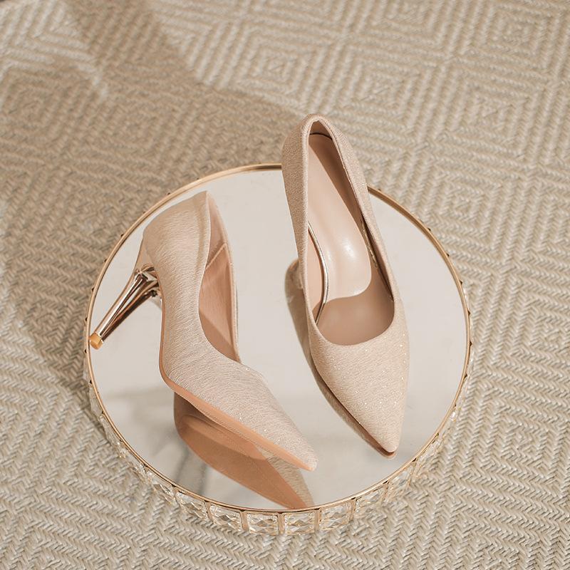 French beautiful high heels women's stilettos new temperament wedding shoes daily bridesmaid shoes main wedding dress is not tired