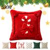 Embroidered Quilted Cushion Covers Christmas Pillow Cover with 3D Candy Cane Embroidery, Red Throw Decorative Case for Couch Sofa Bed, Holiday Winter