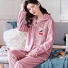 Women's Long Sleeve Coral Fleece Pajamas - Thick, Warm Flannel for Autumn and Winter