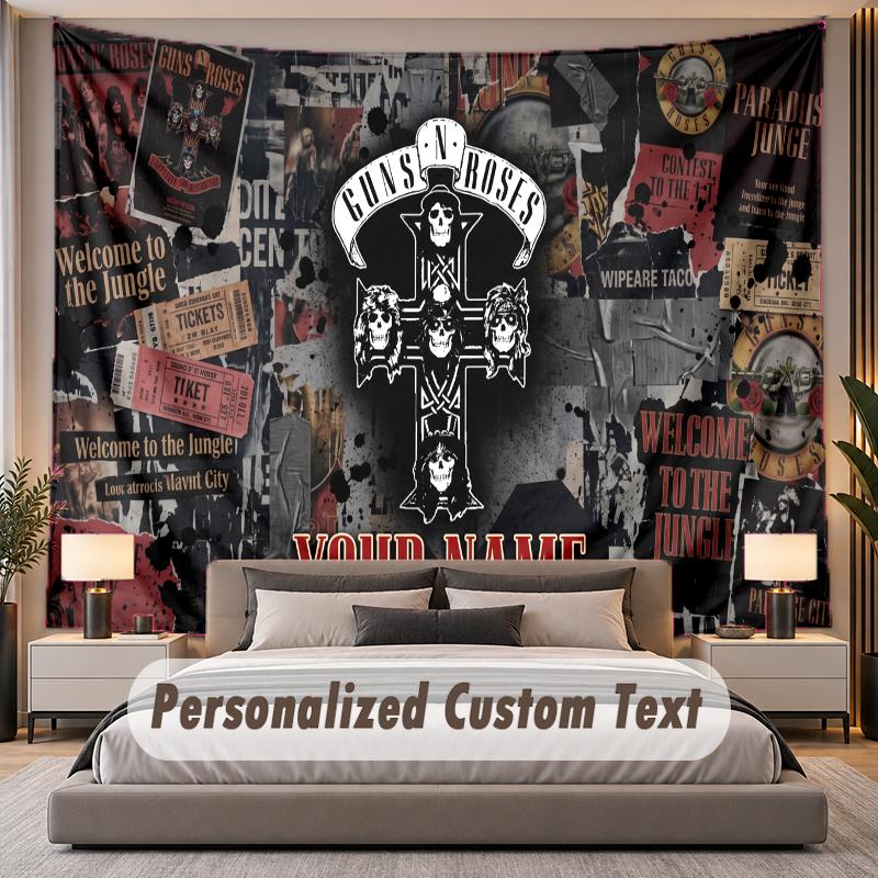 Custom Name Text Tapestry Guns N’ Roses Personalized Polyester Wall Tapestry For Bedroom And Room
