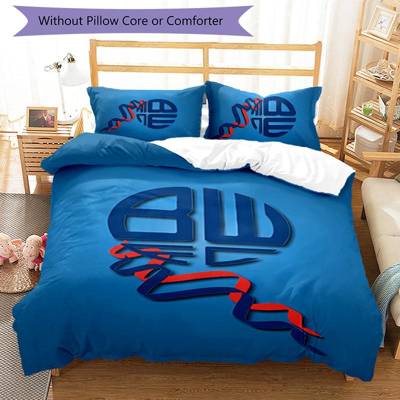 3-teiliges Bolton Wanderers FC LOGO Muster Bettwäscheset Bettbezugset enthält Bettbezug & Kissenbezüge, perfekte Ganzjahres-Schlafzimmerdekoration & Geschenk