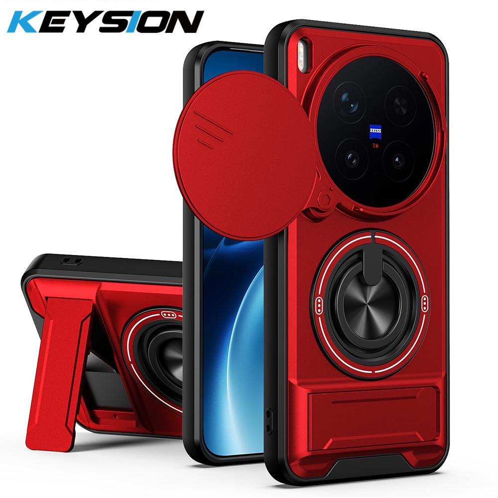 KEYSION Magnetic Phone Case for VIVO X300 Pro 5G Slide Camera Protection Upright Kickstand Ring Shockproof Cover for VIVO X300
