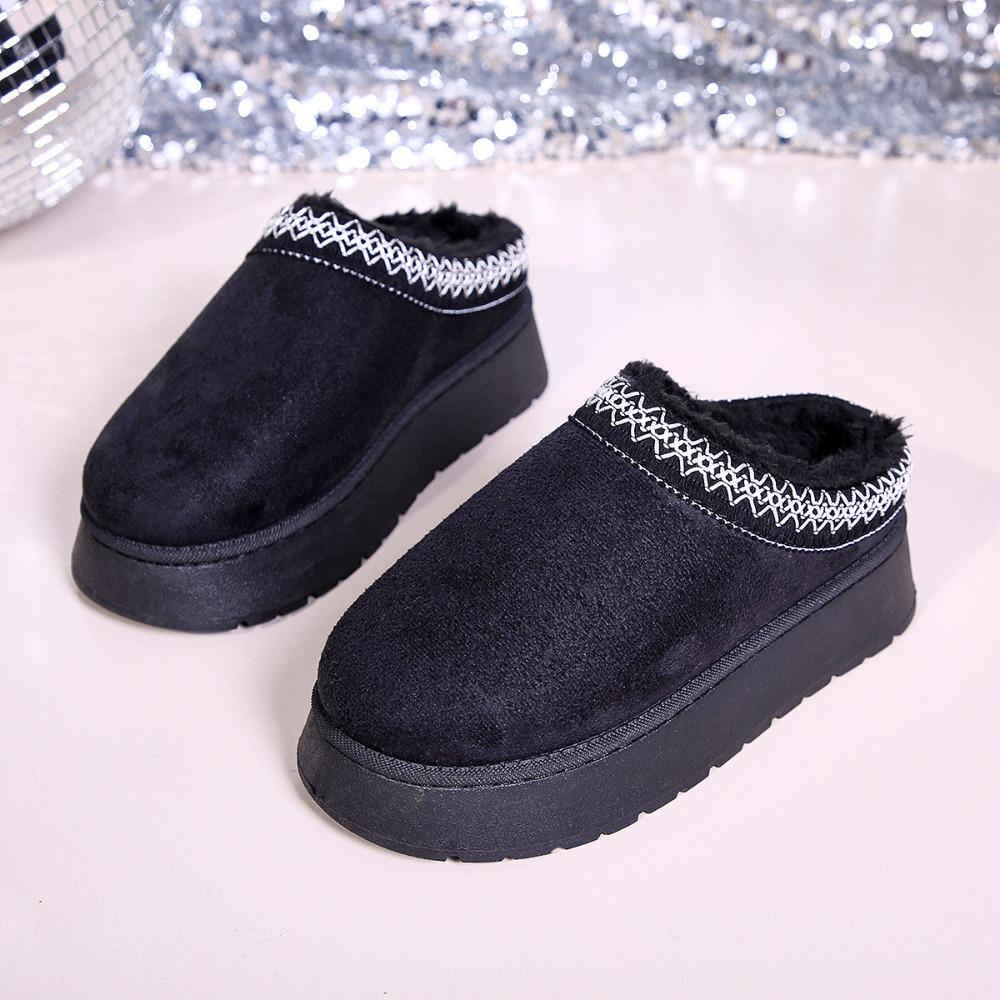 2026 Winter New Snow Boots for Women Cashmere Warm Thick Soles Without Heel-covered Hair Half Slipper Cotton Shoes for Women