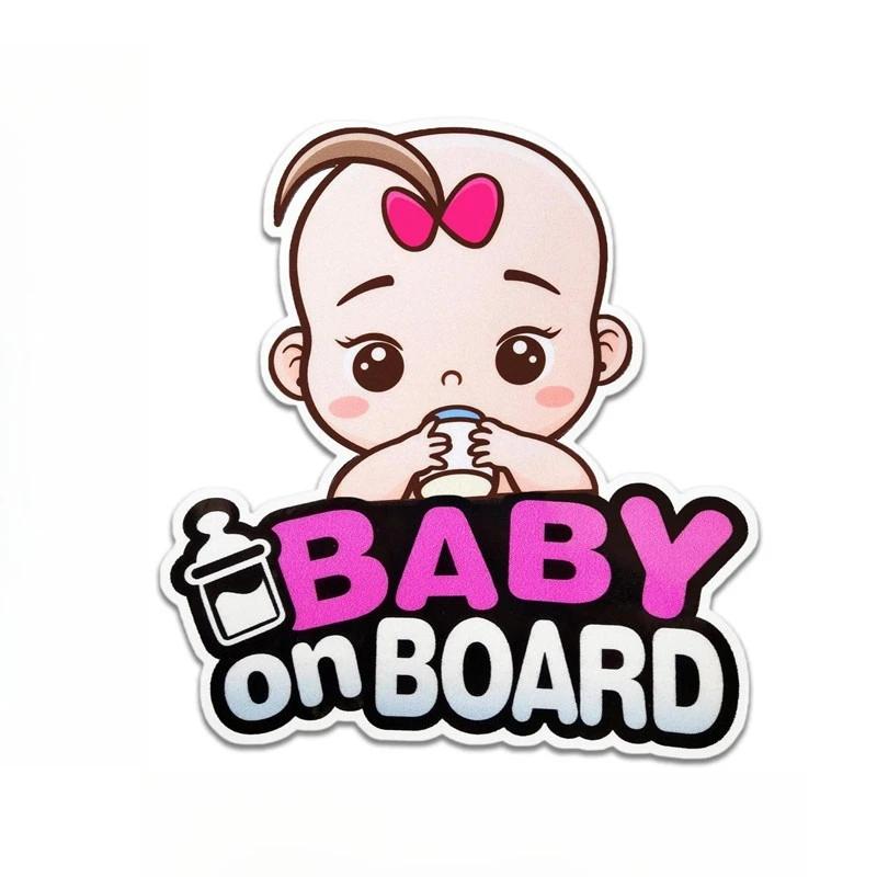Cute Girl Baby on Board Car Sticker Cartoon Design Waterproof PVC Decal Vehicle Safety Warning Sign for Car Window