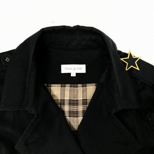 Paul & Joe Bomullstrenchcoat Ytterplagg / 38 / Dam M / Svart / Epålett / Midjebälte / Fodrad Rutmönster(BEGAGNAD)