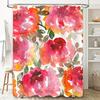 Watercolor Floral Shower Curtain Pink Red Orange White Leaves Design for Bathroom Decor Modern Home Decoration 69x72 inches (175