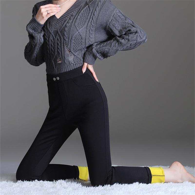 Autumn Winter Women's High Waist Slim Cashmere Pencil Pants Female Cotton Leggings Elasticity Velvet Pants Thick Warm Leggings