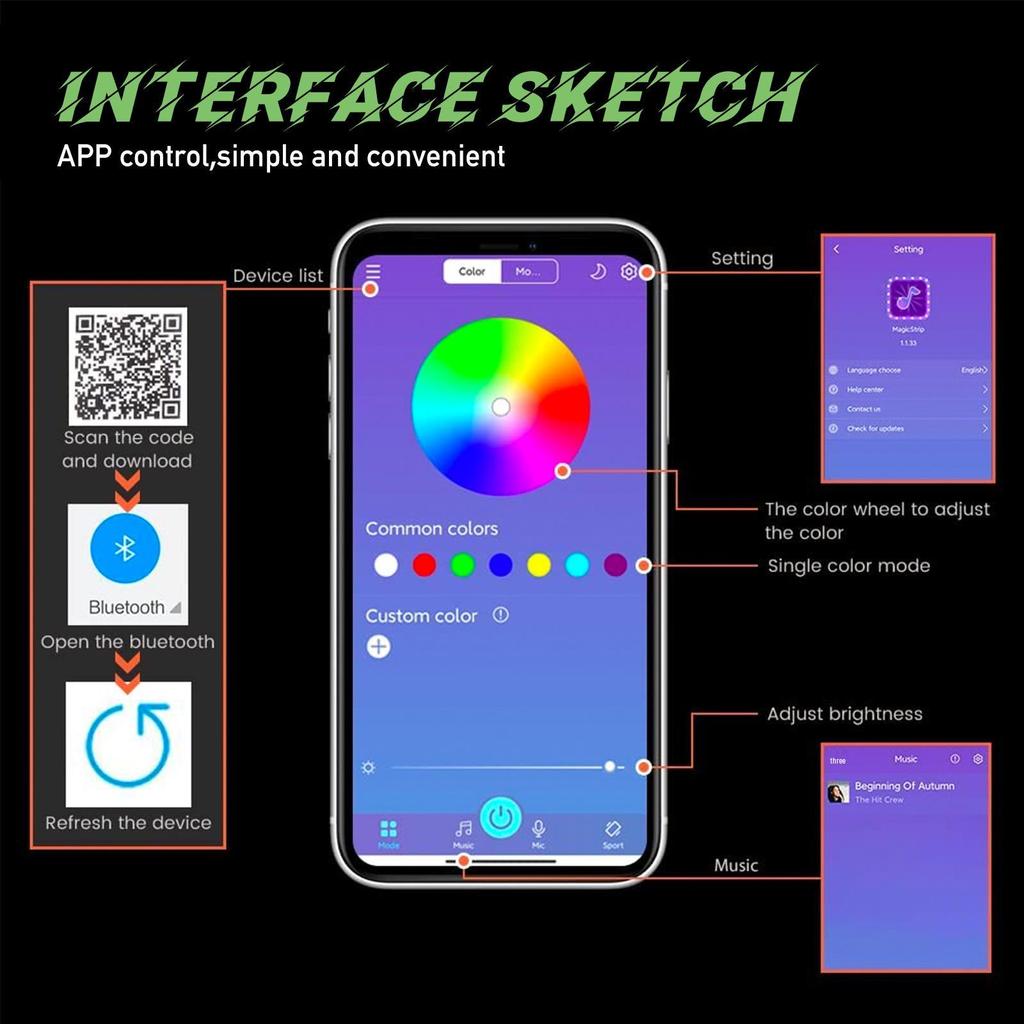 RGB Bluetooth APP-Controlled Dual Lens Headlight with Colorful Angel Eye Aperture