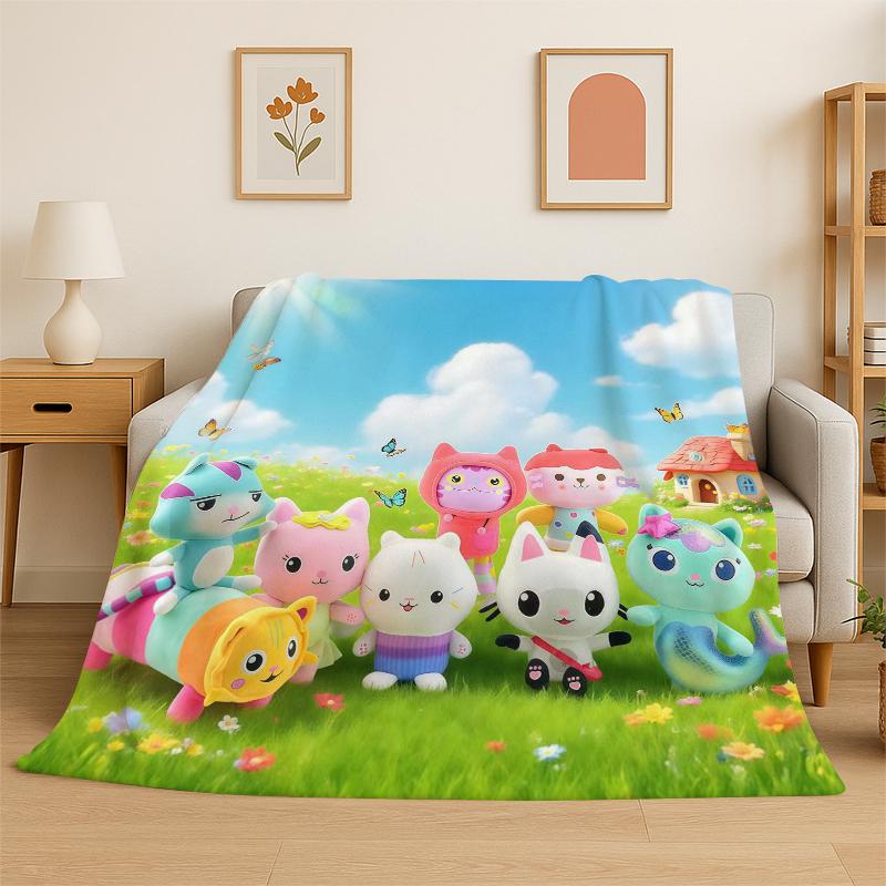 

Cartoon Gabby Dollhouse Girl Flannel Blanket Soft Warm Throw Blanket for Bedroom Living Room Bed Travel Camping Picnic Kid 75x90cm